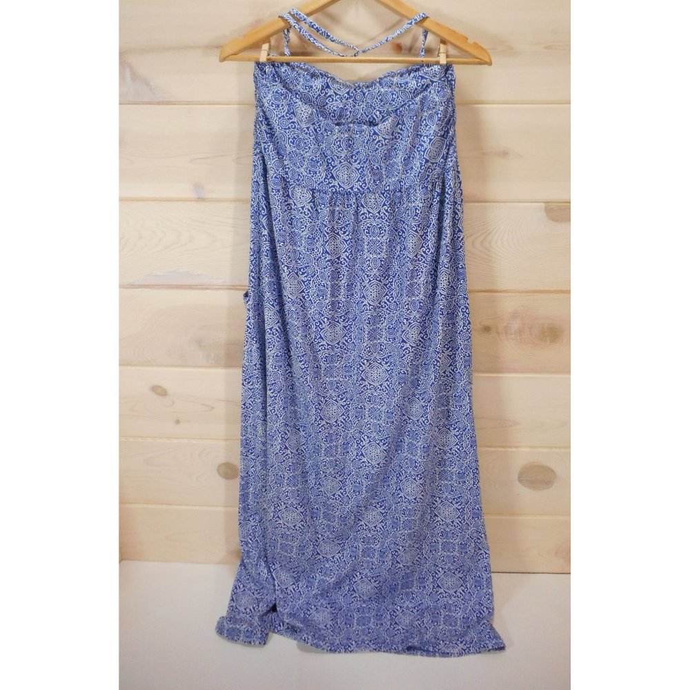 Garnet Hill Women's M Maxi Dress Sleeveless Long Blue White Halter Strap - Picture 3 of 7